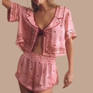 NWT By Anthropologie Sweet Satin Sleep Top and Bottom 2 Piece Set